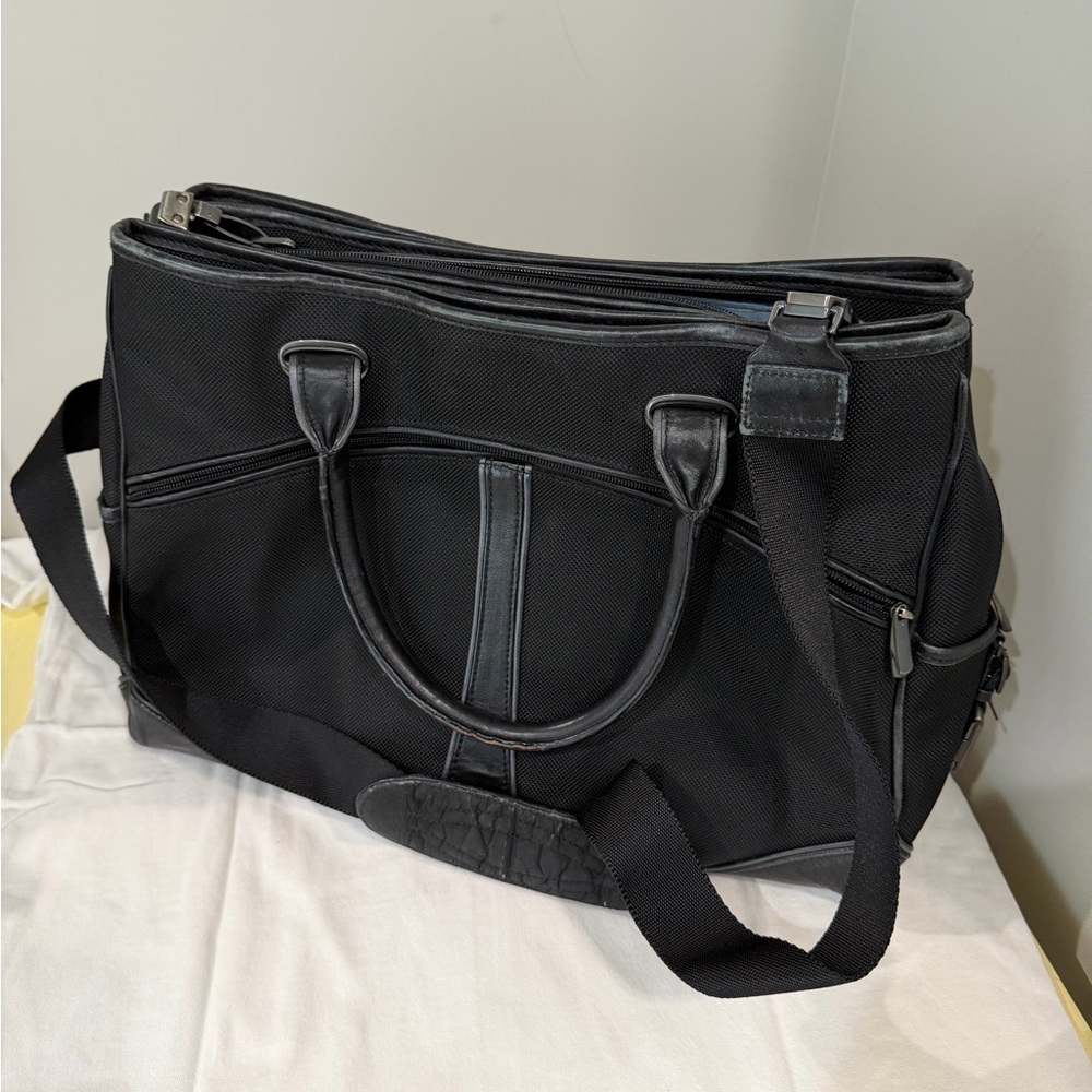 Tumi Alpha Black Nylon Leather Laptop Weekender Tote with Shoulder Strap